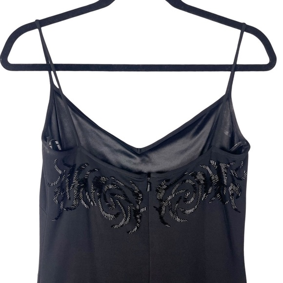 TADASHI SHOJI 90'S SPAGHETTI STRAP CAMI ASYMMETRIC HEM BEADED BLACK SLIP DRESS - Picture 6 of 16